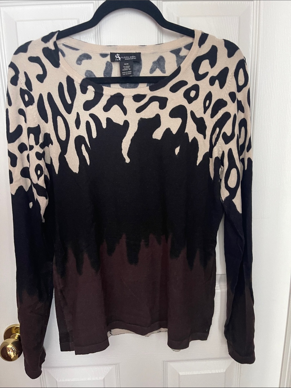 Alison Sheri Women's Beige and Black Animal Print Sweater